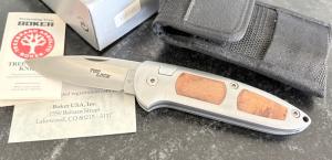 Boker Top Lock Automatic Knife, African Thuya Wood Inlays, Box & Sheath, Unused