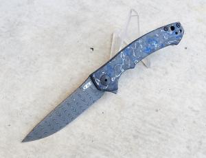 Zero Tolerance 0450MMC Flipper Knife Blue & White Marbled Carbon Fiber Ladder Damascus Blade - New