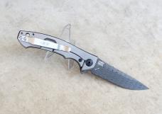 Zero Tolerance 0450MMC Flipper Knife Blue & White Marbled Carbon Fiber Ladder Damascus Blade - New