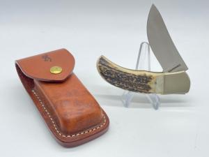 Vintage BROWNING Italy Model 509 Genuine Stag Skinner Mid Lock wSheath