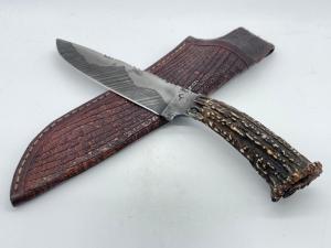 CARY THOMAS Custom Handmade Carved Sambar Stag Mountain Man Camp Knife w/ Sheath