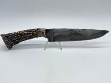 CARY THOMAS Custom Handmade Carved Sambar Stag Mountain Man Camp Knife w/ Sheath