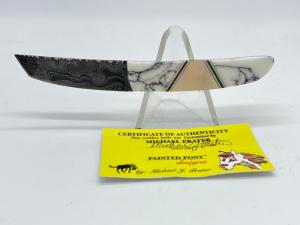 PAINTED PONY Michael Prater Jasper & Gold Mother of Pearl Damascus Tanto Dagger