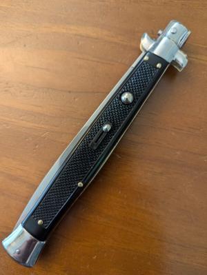 OLDER 13"-33CM MOLLETTA CHECKERED COMP. FLAT BLADE ITALIAN STILETTO AUTOMATIC 