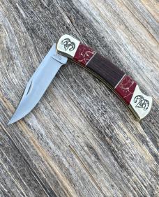 BUCK 110 ** BRIAN YELLOWHORSE CUSTOM RAM ETCHED DESERT IRONWOOD RED/GOLD QUARTZ