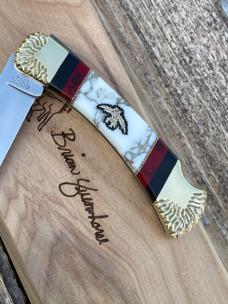 BUCK 110 ** BRIAN YELLOWHORSE CUSTOM WHITE/GOLD QUARTZ EAGLE DANCER