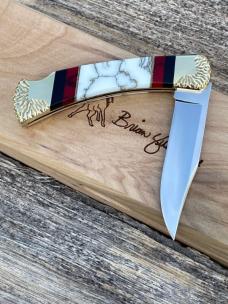 BUCK 110 ** BRIAN YELLOWHORSE CUSTOM WHITE/GOLD QUARTZ EAGLE DANCER