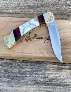 BUCK 110 ** BRIAN YELLOWHORSE CUSTOM WHITE/GOLD QUARTZ EAGLE DANCER