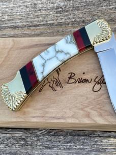 BUCK 110 ** BRIAN YELLOWHORSE CUSTOM WHITE/GOLD QUARTZ EAGLE DANCER