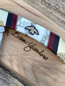 BUCK 110 ** BRIAN YELLOWHORSE CUSTOM WHITE/GOLD QUARTZ EAGLE DANCER