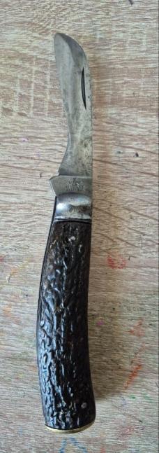 4 1/2"  Vintage Ward & Payne Sheffield Flat Bottom Pruning Knife, Very Nice Fat Stag