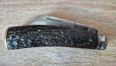 4 1/2"  Vintage Ward & Payne Sheffield Flat Bottom Pruning Knife, Very Nice Fat Stag
