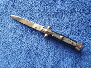 NOS 15 CM  6 Oreste Di Bon Swivel Bolster Stiletto Imitation Horn Flat Grind Blade D-Stamp 2