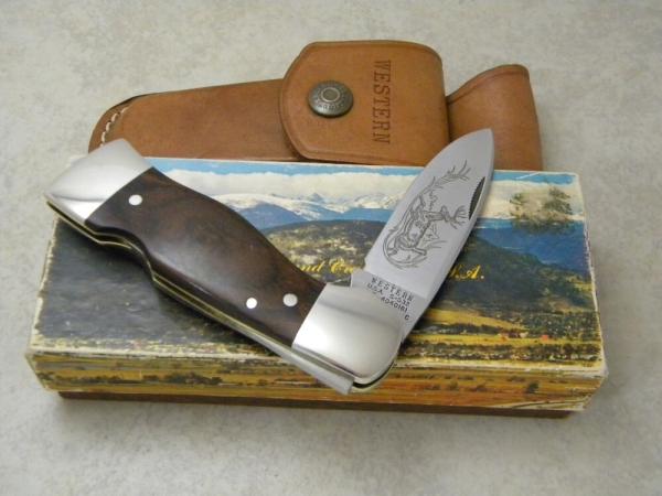 Western USA S-532 Wood 1979 Westlock Lockback Knife New w/Leather Pouch Western USA S-532 Wood 1979 Westlock Lockback Knife New w/Leather Pouch