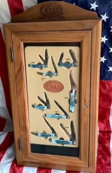 2003 Case xx 8 Knife Set in original case xx cabinet w/ Great Blue Bone Handles -NOS & M/NM