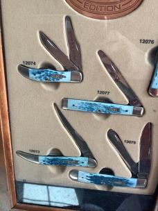 2003 Case xx 8 Knife Set in original case xx cabinet w/ Great Blue Bone Handles -NOS & M/NM
