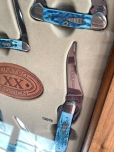 2003 Case xx 8 Knife Set in original case xx cabinet w/ Great Blue Bone Handles -NOS & M/NM