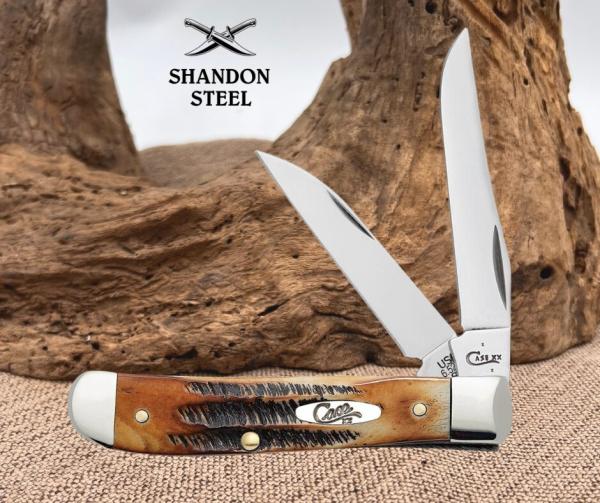 Case XX USA 6.5 Burnt Bone Stag 65305 Stainless Mini Trapper Folding PocketKnife Case XX USA 6.5 Burnt Bone Stag 65305 Stainless Mini Trapper Folding PocketKnife