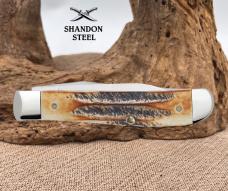Case XX USA 6.5 Burnt Bone Stag 65305 Stainless Mini Trapper Folding PocketKnife