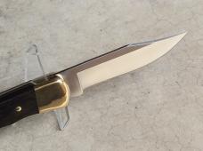 Buck 110 Folding Hunter Knife Ebony Scales Brass Frame Finger Grooves 420HC Blade - NEW
