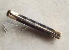 Buck 110 Folding Hunter Knife Ebony Scales Brass Frame Finger Grooves 420HC Blade - NEW