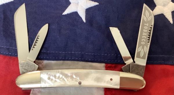 Bulldog Brand Congress Tobacco Blade Etch w/ Flashy Mother of Pearl Handles - NOS