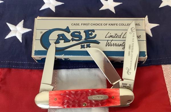 Case xx 1989 Centennial Cattle Knife (Mdl# R6345 1/2 SS) Bright Red Bone Handles -NOS