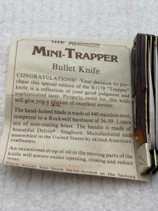 Remington 1991 Vintage Mini Trapper Bullet Knife #R1178 New In Box