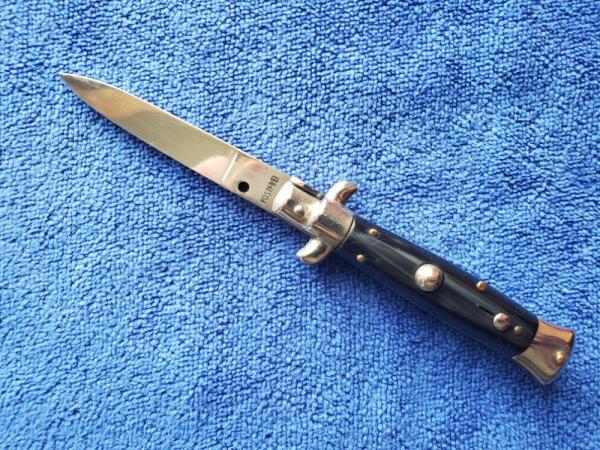 NOS 15 CM / 6'' Oreste Di Bon Swivel Bolster Stiletto Imitation Horn Flat Grind Blade D-Stamp 3 NOS 15 CM / 6'' Oreste Di Bon Swivel Bolster Stiletto Imitation Horn Flat Grind Blade D-Stamp 3