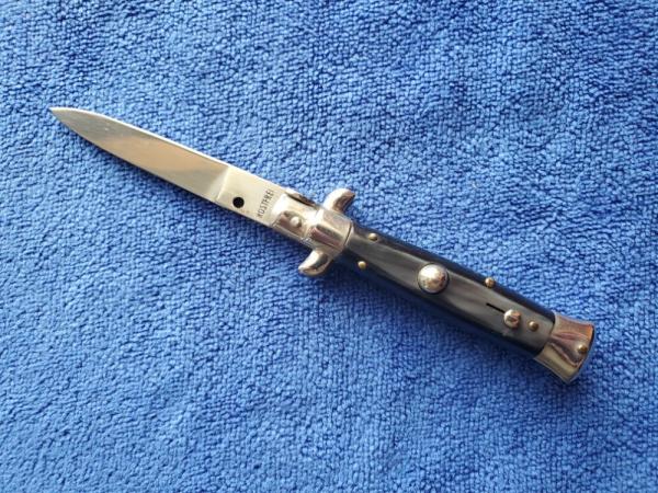 NOS 15 CM / 6'' Oreste Di Bon Swivel Bolster Stiletto Imitation Horn Flat Grind Blade D-Stamp 4 NOS 15 CM / 6'' Oreste Di Bon Swivel Bolster Stiletto Imitation Horn Flat Grind Blade D-Stamp 4