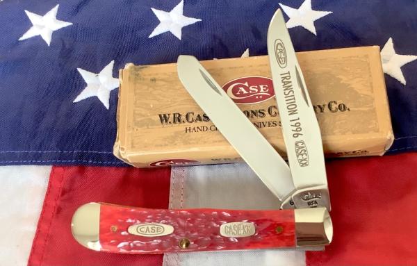 Case xx 1996 Transition Trapper Knife (Mdl# R6254 SS) Bright Red Bone Handles + 2;Shields -NOS