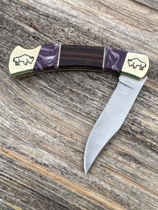 BUCK 110 ** BRIAN YELLOWHORSE CUSTOM DESERT IRONWOOD PURPLE SPINY OYSTER BUFFALO ENGRAVED