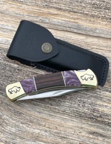 BUCK 110 ** BRIAN YELLOWHORSE CUSTOM DESERT IRONWOOD PURPLE SPINY OYSTER BUFFALO ENGRAVED