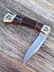 BUCK 110 ** B YELLOWHORSE LOGO ENGRAVED DESERT IRONWOOD SEMI PRECIOUS STONES ONE EACH SIDE