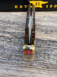 BUCK 110 ** B YELLOWHORSE LOGO ENGRAVED DESERT IRONWOOD SEMI PRECIOUS STONES ONE EACH SIDE