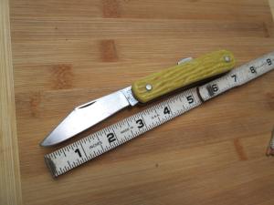 RARE Yellow VTG COLONIAL PROV USA Lockback Knife raised release lock button