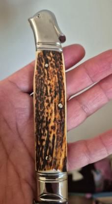 5 1/2 " Big Custom Made Bird's Head Bolster Knife, Very Nice Stag handle 