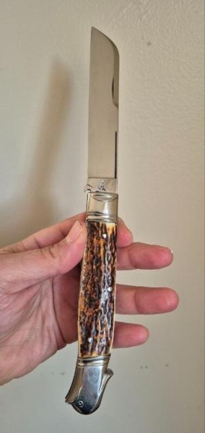 5 1/2 " Big Custom Made Bird's Head Bolster Knife, Very Nice Stag handle 