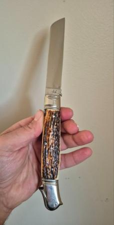5 1/2 " Big Custom Made Bird's Head Bolster Knife, Very Nice Stag handle 