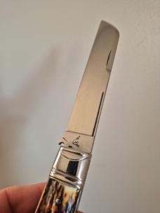 5 1/2 " Big Custom Made Bird's Head Bolster Knife, Very Nice Stag handle 