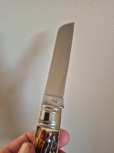 5 1/2 " Big Custom Made Bird's Head Bolster Knife, Very Nice Stag handle 