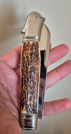 5 1/2 " Big Custom Made Bird's Head Bolster Knife, Very Nice Stag handle 