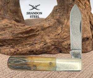 PARKER EDWARDS RARE VINTAGE STAG DAMASCUS BARLOW SINGLE BLADE KNIFE USA (149)