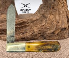 PARKER EDWARDS RARE VINTAGE STAG DAMASCUS BARLOW SINGLE BLADE KNIFE USA (149)