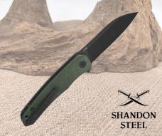 QSP Knife Otter Linerlock Green Micarta Folding Black 14C28N Pocket Knife 140E2