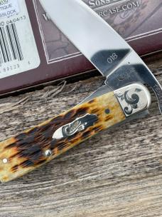 CASE XX ** SFO 2013 ANTIQUE BONE SCROLLED & NUMBERED DROP POINT RUSSLOCK