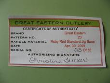 GREAT EASTERN  PATTERN 23 2008 TRAPPER RUBY RED JIGGED BONE