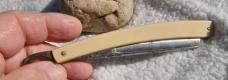 Razor Robeson Shur Edge Rochester NY 6" White Faux Ivory Stained Mirror Polish Logo On Blade