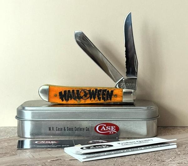 2020 CASEXX HALLOWEEN PARSIMMON ORANGE BONE MINI TRAPPER (6207) IN ORIGANL TIN