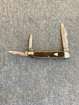 Antique JA HENCKELS quotTWINSquot Stag Handles SABER-CUT Master Blade True Whittler Pocket Knife